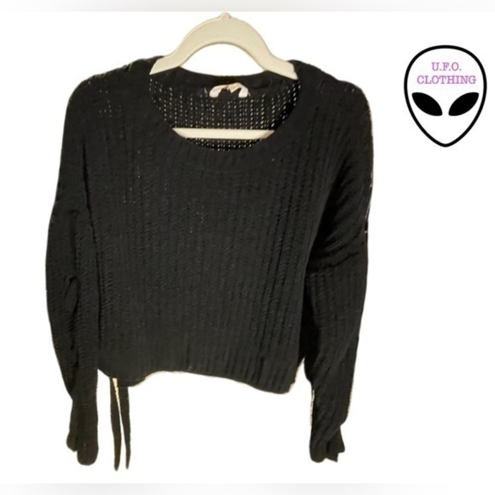 VTG Candies Braided Crop Sweater in black, XL EUC